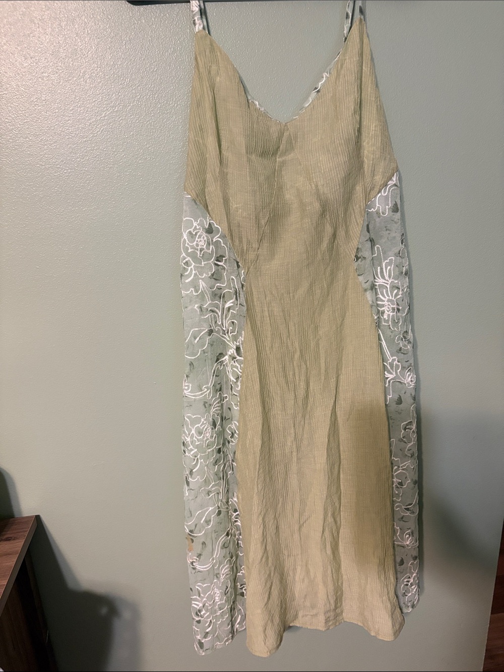 POL Mint Green Lace-Panel Midi Slip Dress